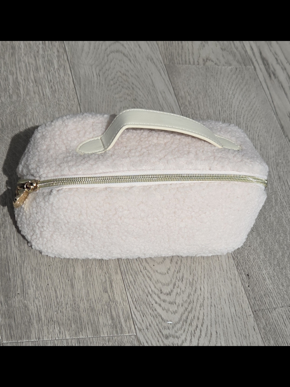 LAST 24 HRS Plush Shearling Travel Cosmetic Case in Beige/Light Pink